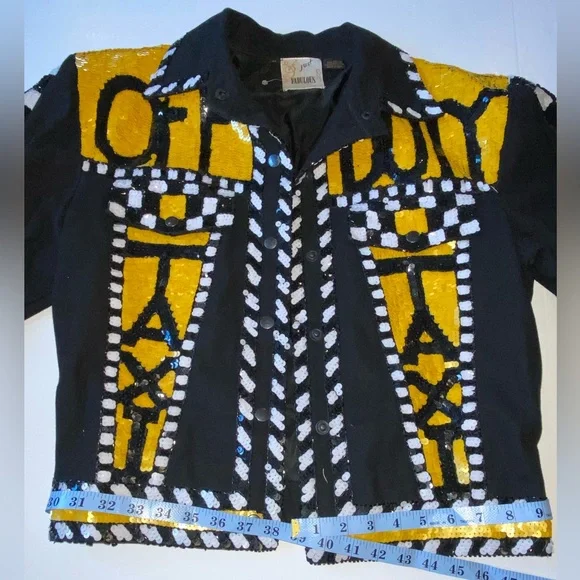 90s Vintage sequin TAXI Jacket Off Duty statement jacket🚕💛🧥🚧 - Picture 2 of 13